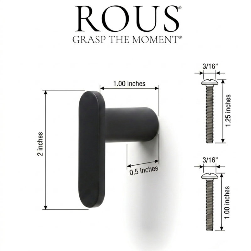 2" Bar Knob, Charcoal (Black), 1"