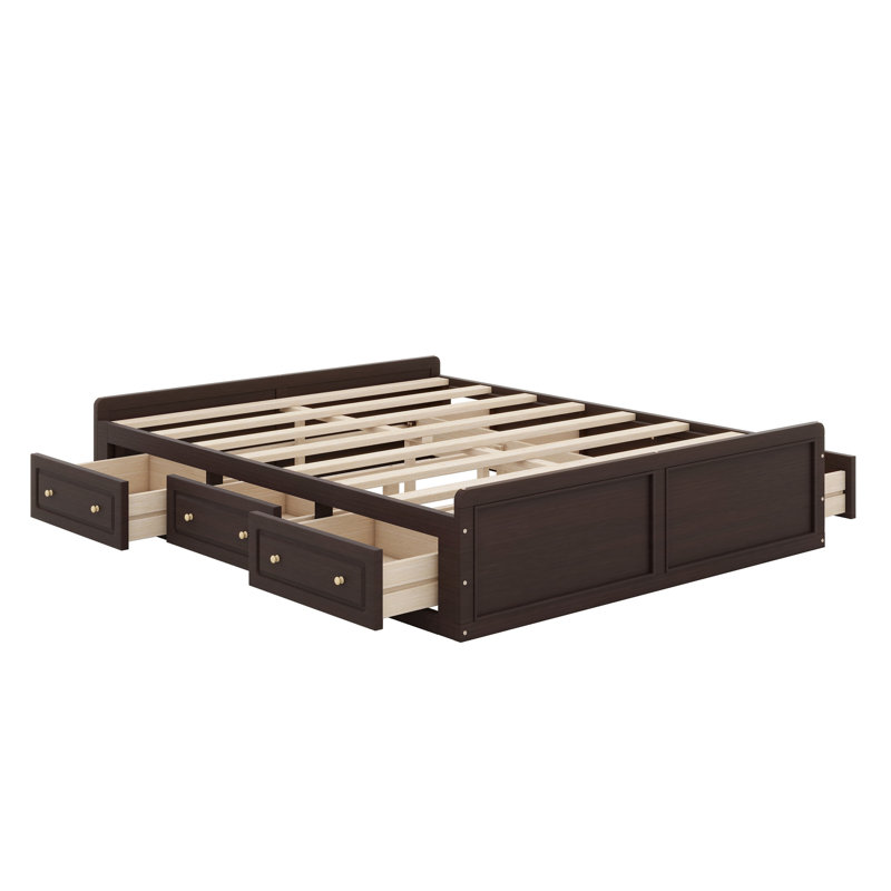 Structure de lit plateforme en bois avec 6 tiroirs, Espresso