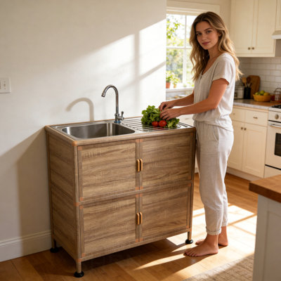 Évier utilitaire avec armoire, évier utilitaire autoportant, armoire d'évier de salle de lavage, station de lavabo d'extérieur, évier utilitaire en acier inoxydable