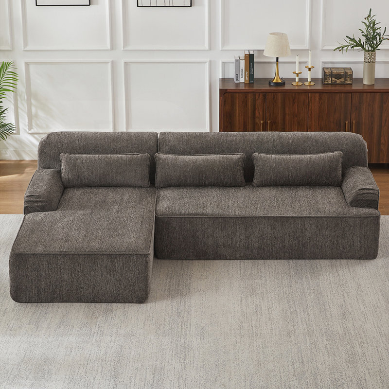 Canapé modulaire surdimensionné en L Chenille, design minimaliste, canapé-lit confortable pour salon, appartement sans assemblage requis