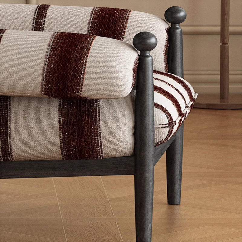 Chaise en coton et lin avec structure en bois de frêne importé, Mélange de polyester brun / blanc