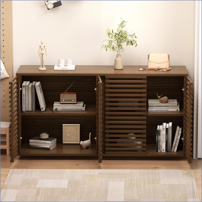 Buffet avec portes en bois massif, l 60 po x P 16 po x H 30 po | Moderne | Tablettes incluses