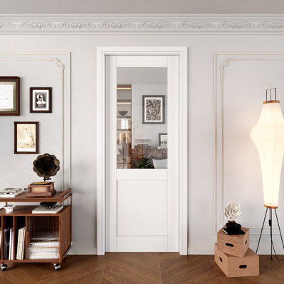 Interior Half Clear Glass Panel Pantry Door Slab Modern Pantry Door Solid Manufactured Wood Primed Standard Door Without Hardware