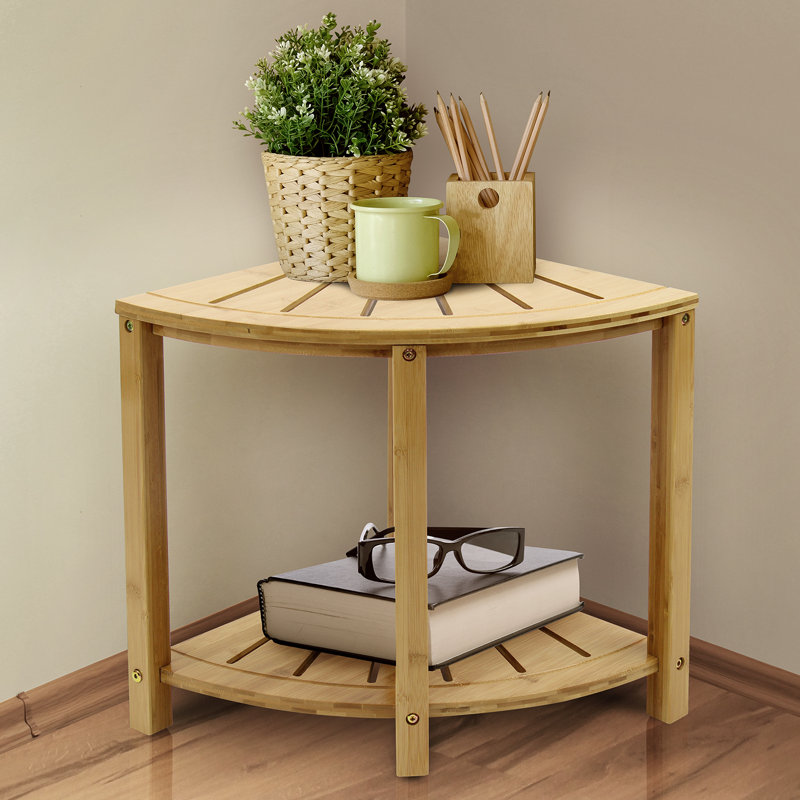 Natural Bamboo Corner Shower Stool with Shelf