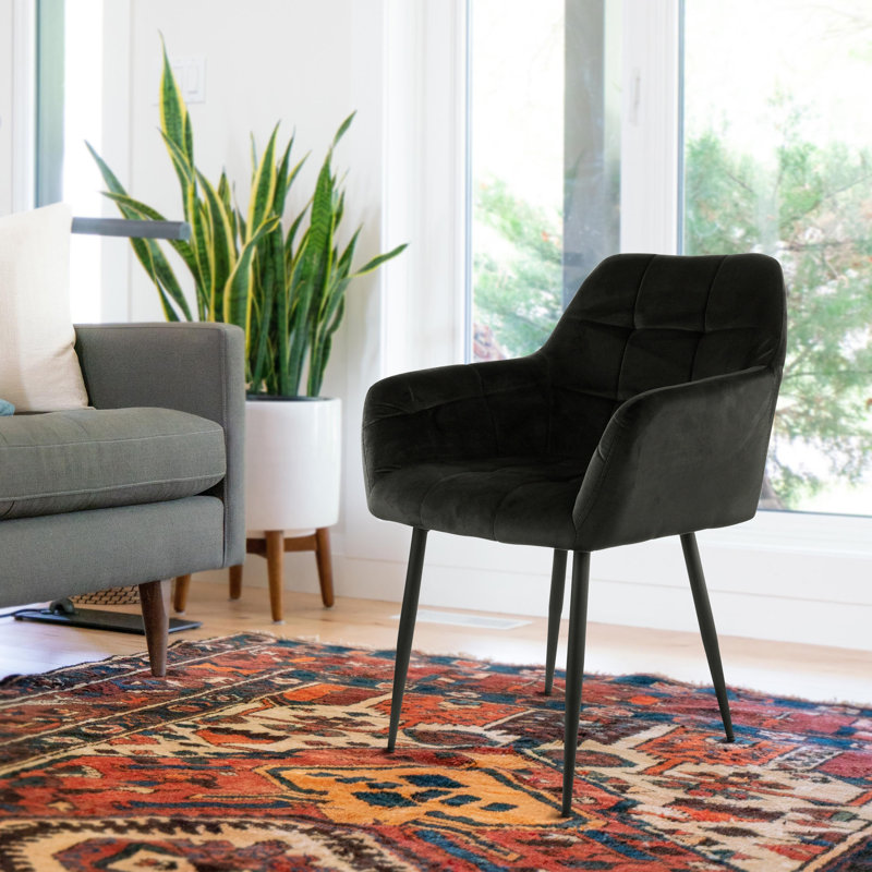 Chaise 2 pièces Alijandra Corrigan Studio® en velours capitonné noir avec pieds en métal noir