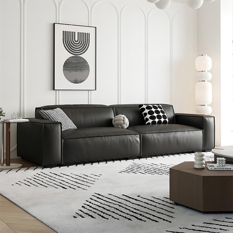 Canapé modulaire noir en cuir véritable, 3, 29,13 po H x 102,36 po l x 37,4 po P