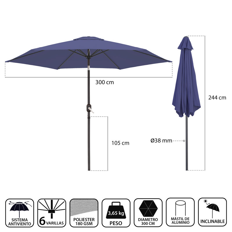 300cm Market Parasol, Dark Blue