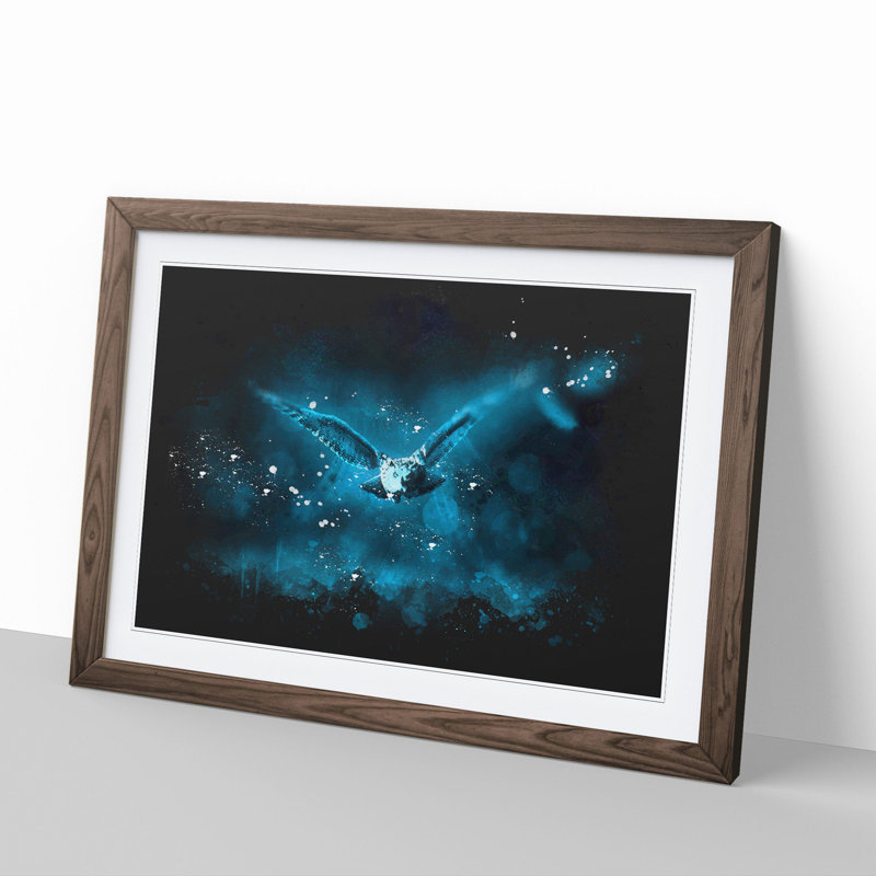 Owl in Flight - Picture Frame Painting, Walnut Framed, 65cm H x 90cm W x 2cm D