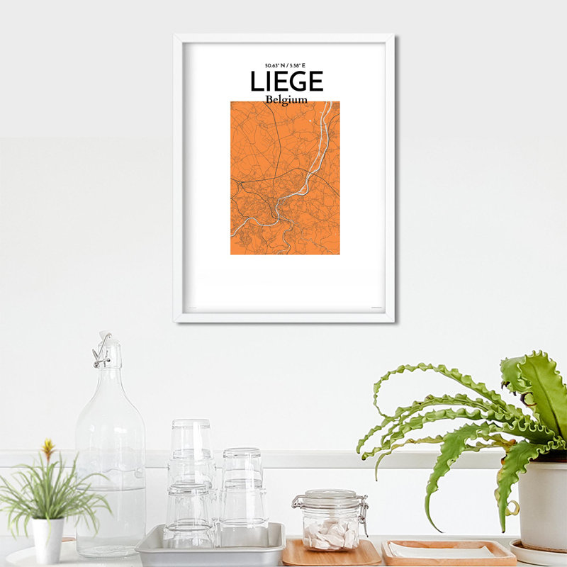 «Liege City Map», impression, H 24 po x l 18 po, Orange / gris