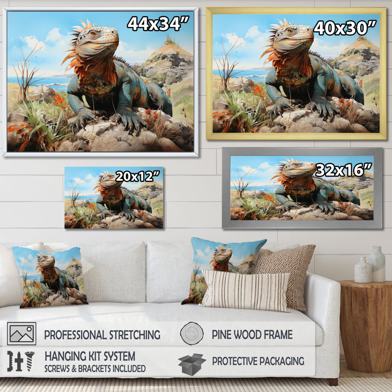 Lézard sur un rocher II sur toile, Toile tendue, H 24 po x l 32 po x P 1 po