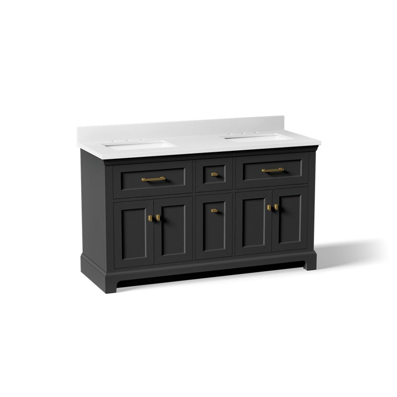 Charlemont Meuble-lavabo de salle de bain avec lavabos et comptoir en quartz, Gris foncé foncé