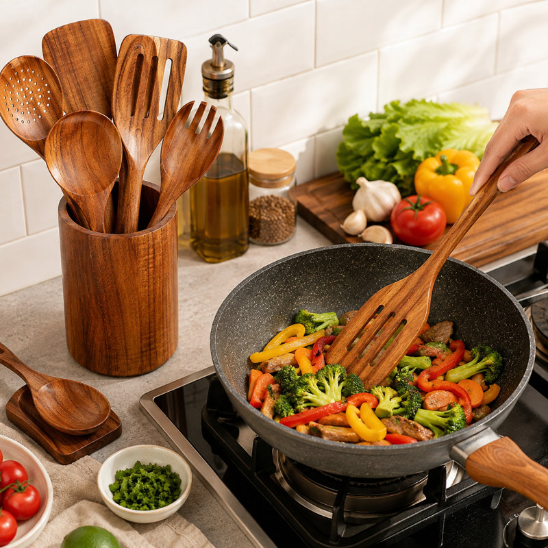 Wooden Kitchen Utensil Set, 9 Piece