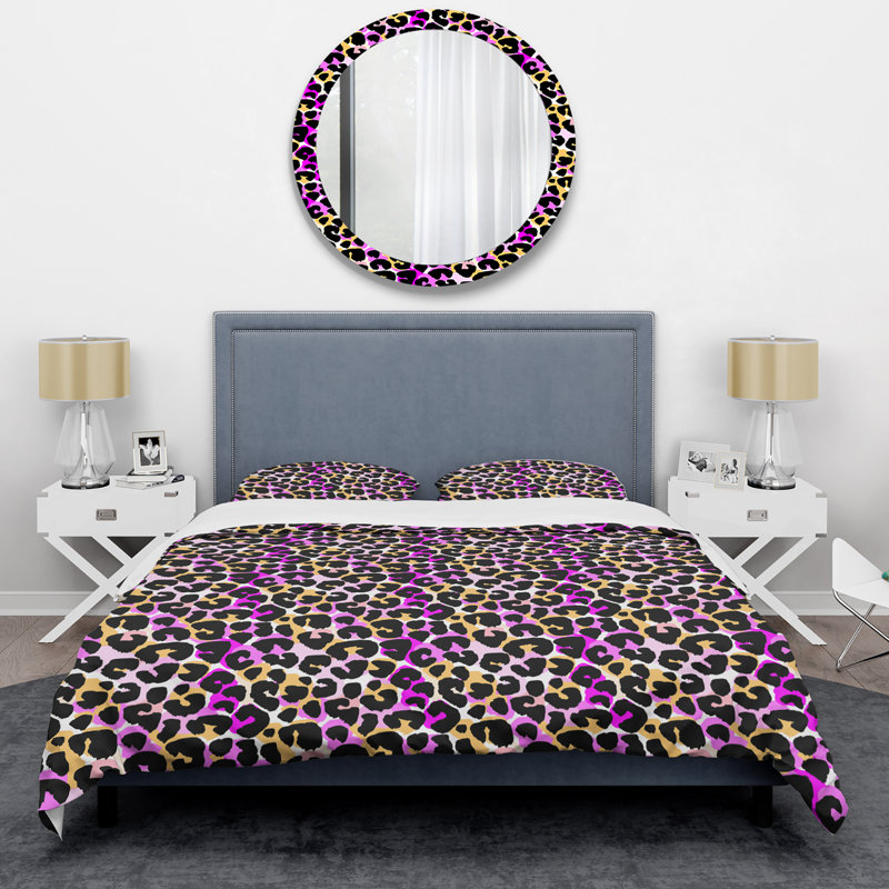 Ensemble de housse de couette en microfibre mauve / noir / orange 3 pièces, Housse de couette pour grand lit et 2 taies décor