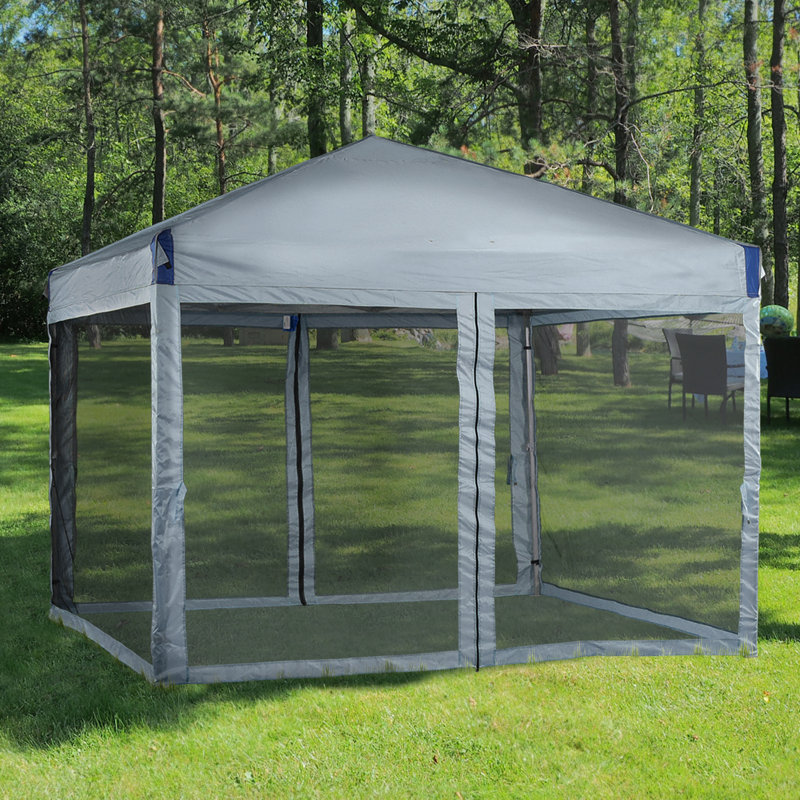 Gray 12 Ft Iron Pop-Up Canopy with Mesh Sidewalls and Roller Bag