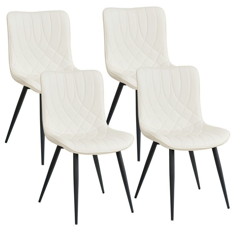 44cm H Cotton Upholstered Metal Side Chair, White