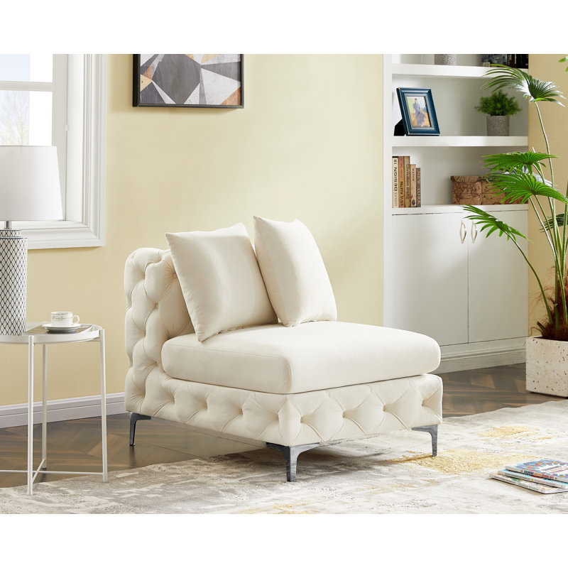 Chaise d'appoint en velours touffeté l 30 po, Velours crème