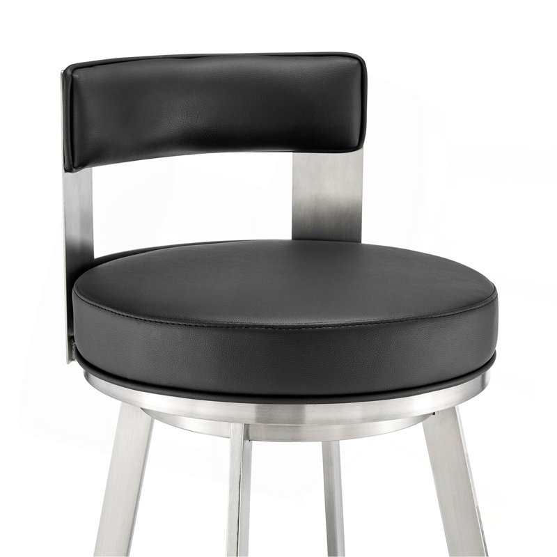 Tabouret tournant 30 "en métal avec similicuir, Siège noir / cadre blanc