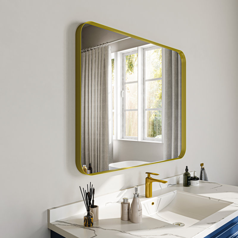 Tahleek Bathroom Aluminum Framed Rectangle Wall Mirror, Gold, 32" x 40"