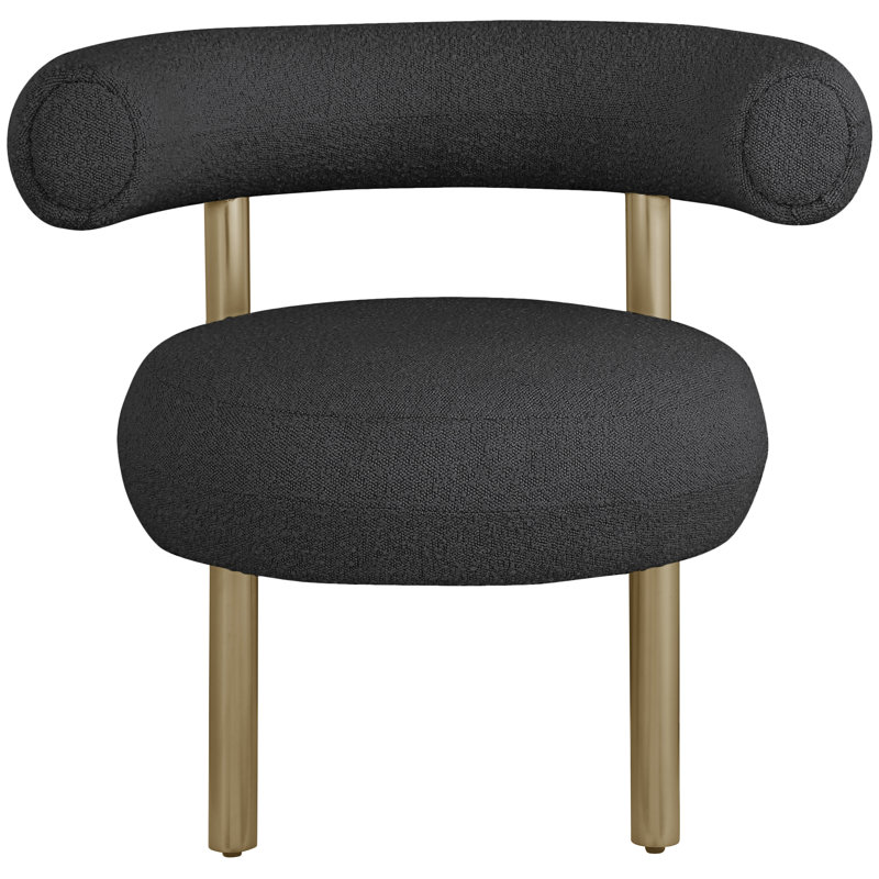 Bordeaux Boucle Fabric Accent Chair, Black Boucle Fabric, Brass