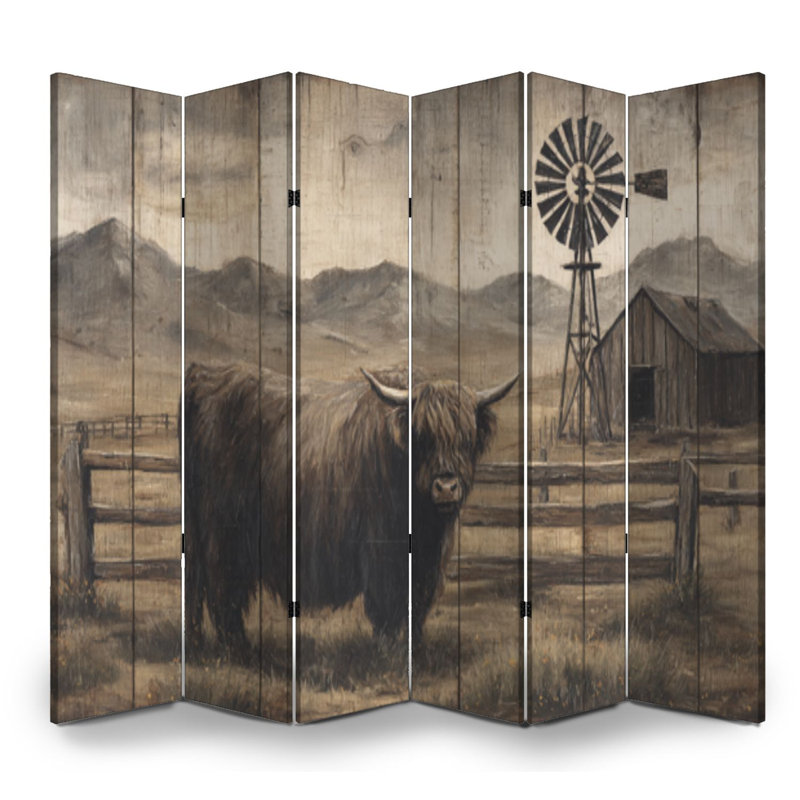 Paravent rustique 6 panneaux paravent Royal Highland Cow, 6, H 71 po x l 96 po x P 1 po