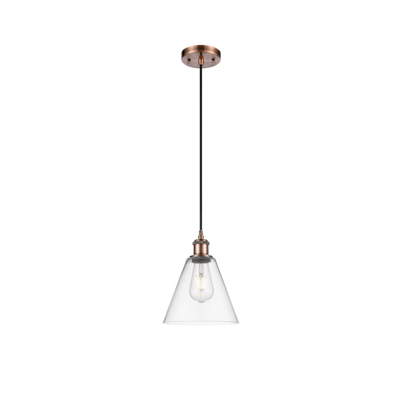 Luminaire suspendu conique à 1 lumière Halyn, Cuivre antique, H 11,75 po x l 8 po x P 8 po, Transparent