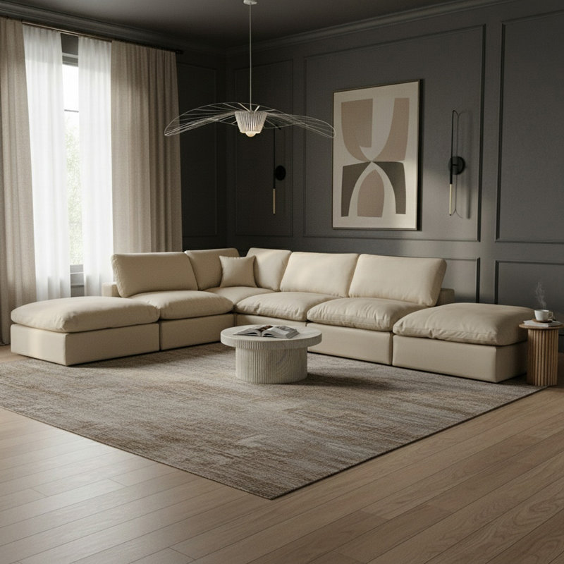 Canapé modulaire en similicuir 160 po, Cuir crème végétalien