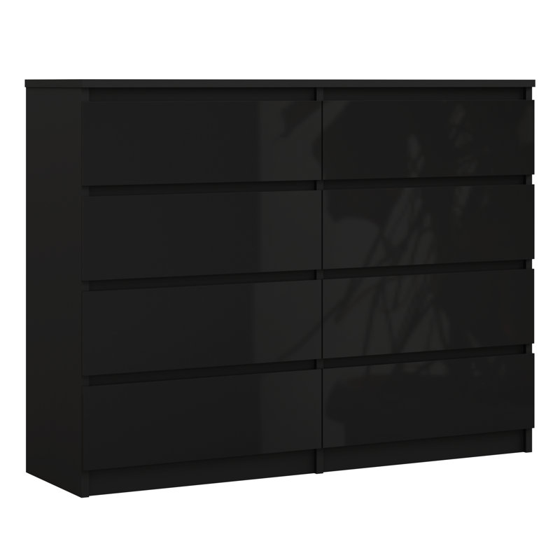 8 - Drawer Chest of Drawers, Black Gloss