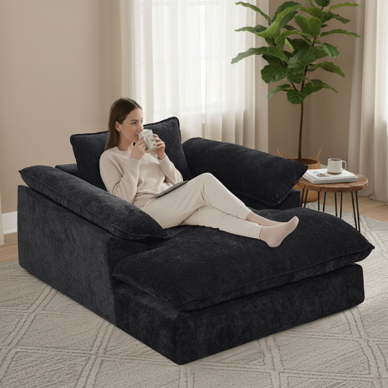 56.7" D Chenille Upholstered Boneless Chaise Lounge Chair, No Assembly, Dark Grey