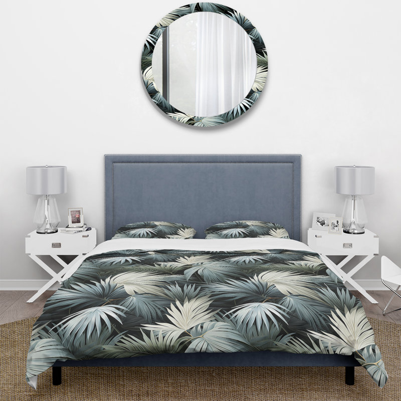 Literie monochrome à motif tropical I, Housse de couette pour très grand lit et 2 très