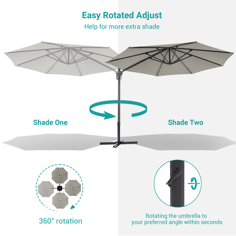 Parasol en porte-à-faux avec manivelle 132 po Fontagne, Gris