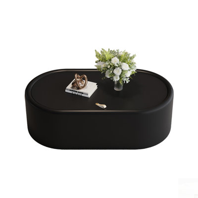 Table basse ovale avec rangement dissimulé avec plateau en verre trempé certifié 3C et revêtement en cuir de qualité supérieure