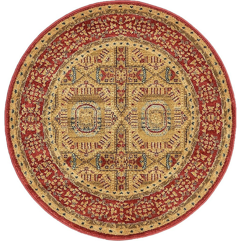 Tapis oriental jaune et bleu Ophelia, Rond 3 pi 3 po