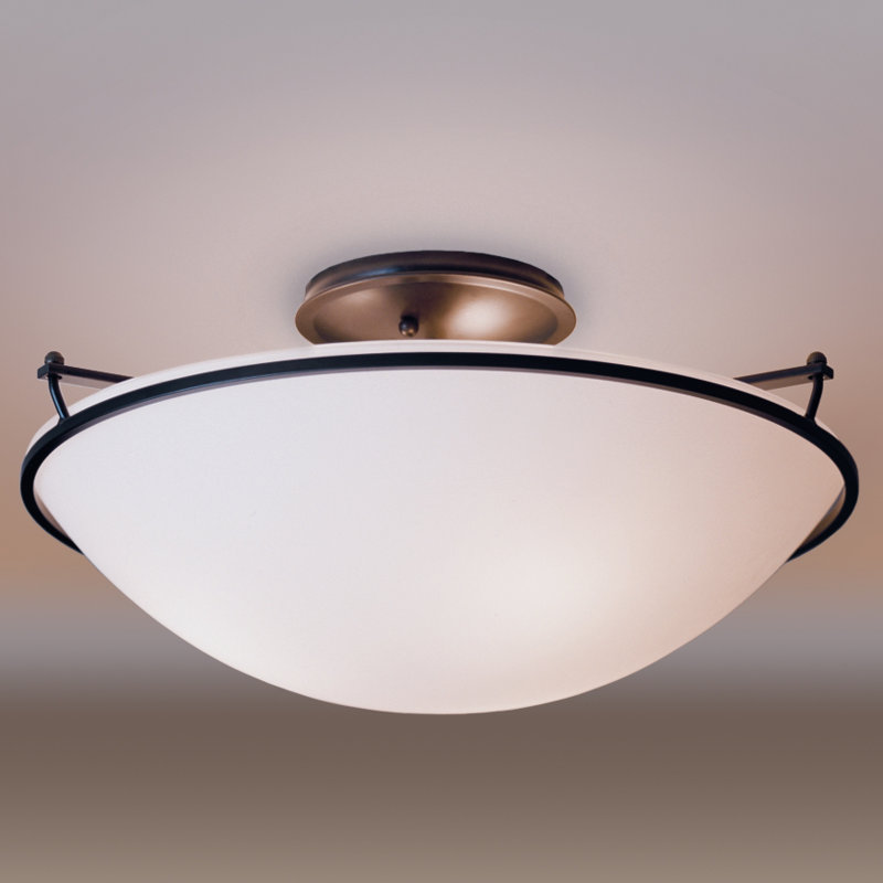 Plafonnier semi-encastré Simple Lines, Fumée foncée, Opale, H 7,1 po x l 14,5 po x P 14,5 po
