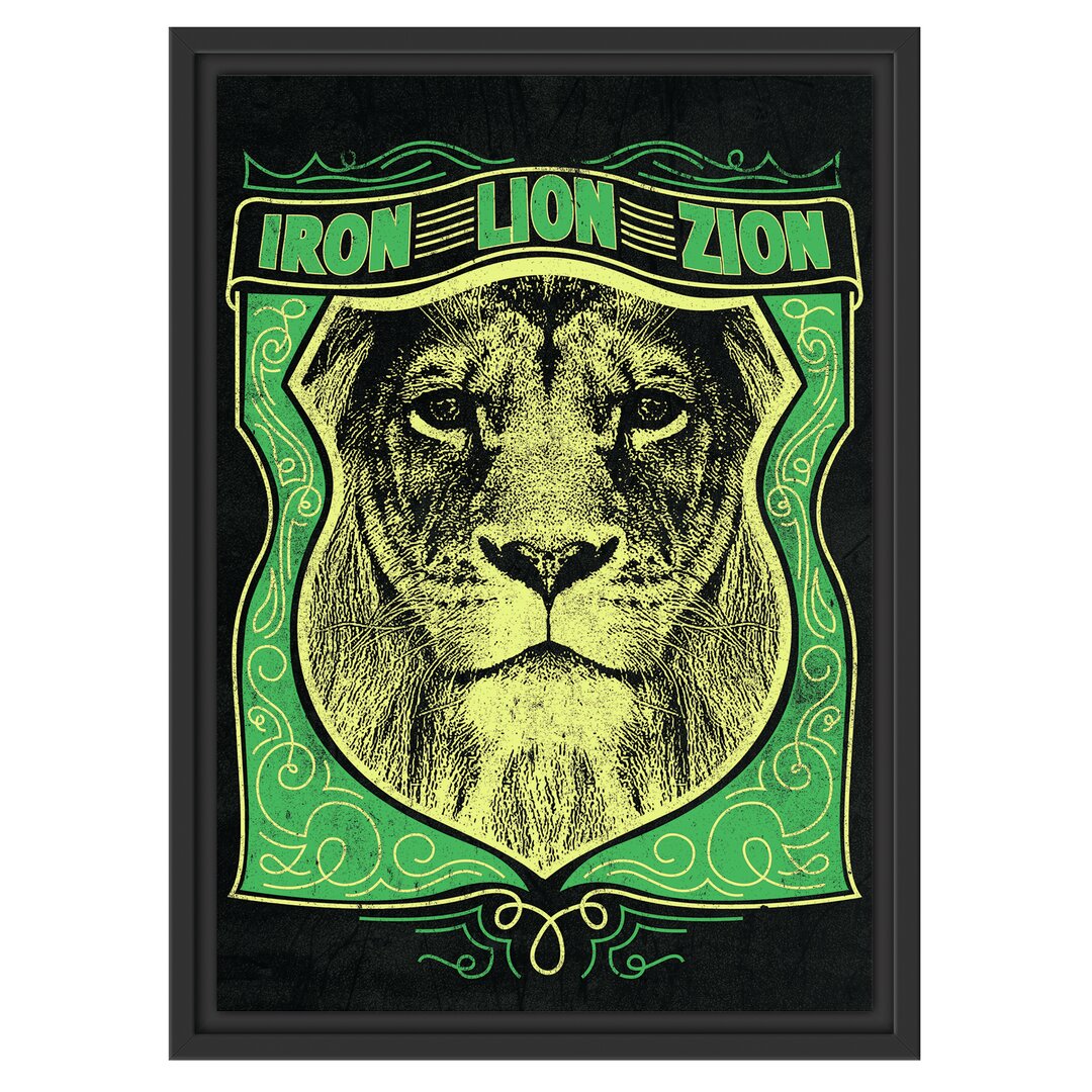 Gerahmtes Wandbild Iron Lion Zion in Schwarz