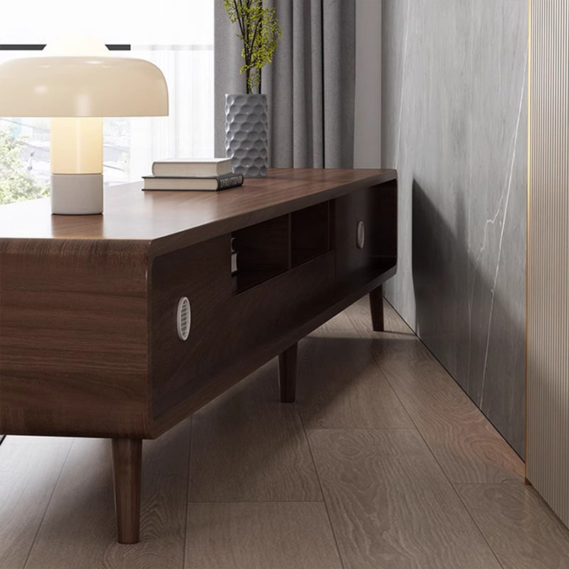 Meuble télé en bois manufacturé brun noisette, 16.93”H x 102.36”L x 15.75”W