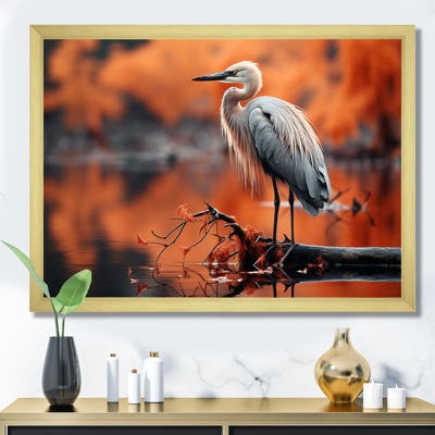 Grey Red Heron Solitude - Animals Canvas Art Print