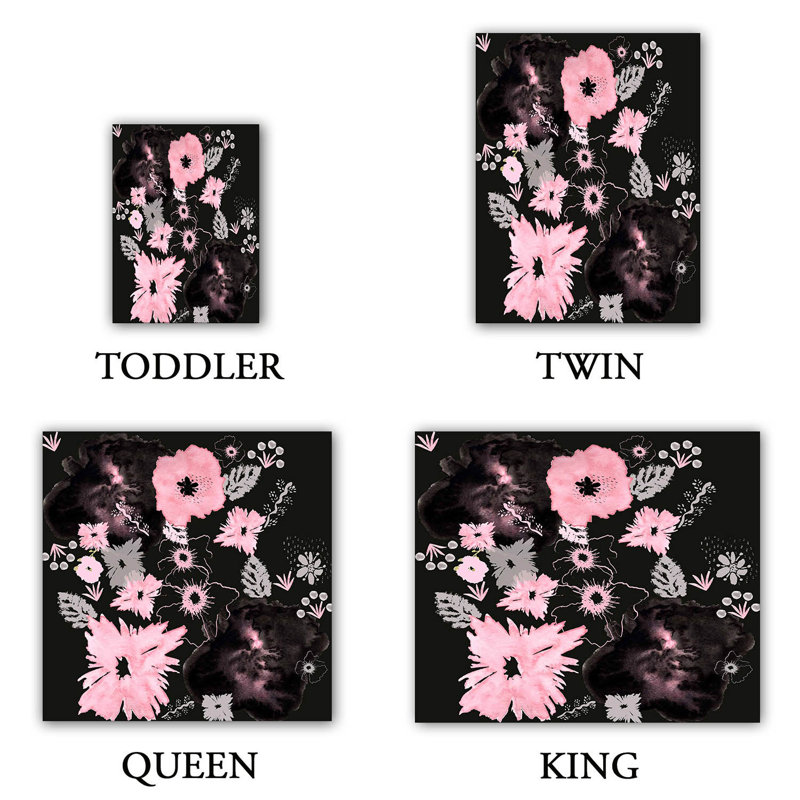 Ensemble de housse de couette à fleurs noires, 1 housse simple + 1 taie standard