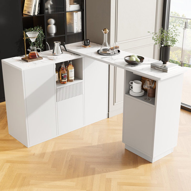 360° Rotating Bar Table With Storage Cabinet, White