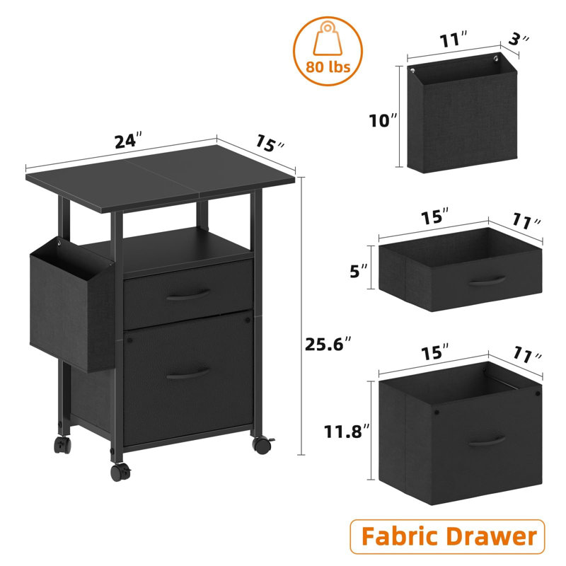 Black Mobile 2-Drawer File Cabinet with Extended Desktop