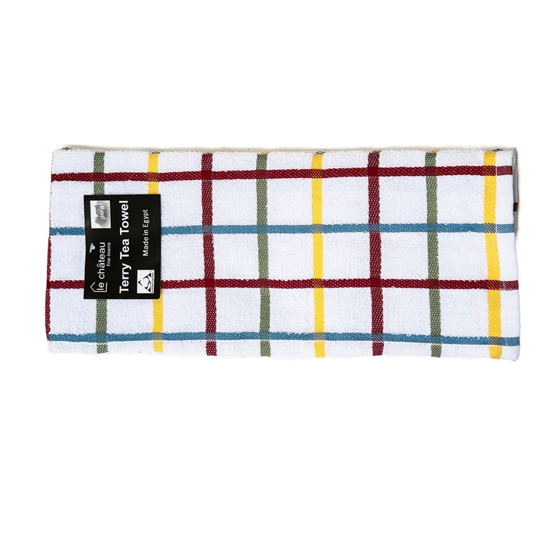 Terry Stripe Jacquard Kitchen Towel, White/Red/Yellow