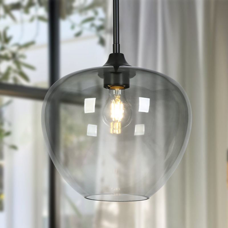 Luminaire suspendu sphérique 1 lumière à intensité variable avec abat-jour en verre gris dégradé