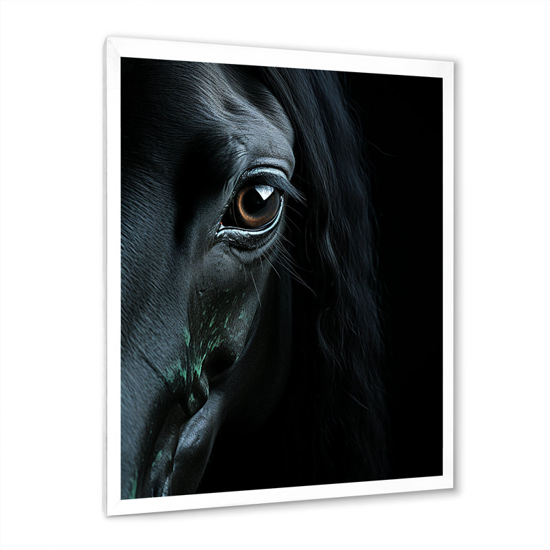 «Black Horse Mysterious Shadows - Animals», reproduction sur toile, H 32 po x l 16 po x P 1 po, Cadre photo blanc