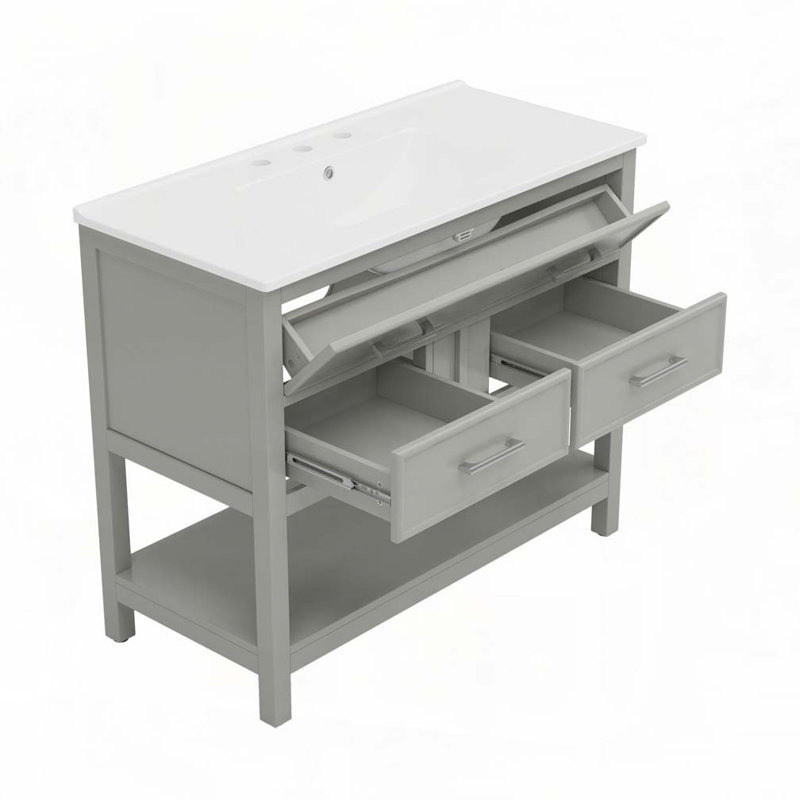 Meuble-lavabo 36 po avec lavabo en céramique, Gris