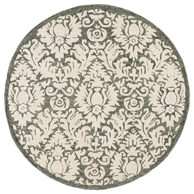 Blossom Hand Tufted Wool; Cotton Damask; Floral Indoor Rug, 6'-0" x 6'-0" Round