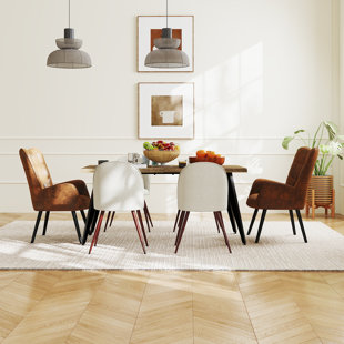 Shivani Elegant 7-Piece Dining Table Set 63" Live Edge Dining Table with Upholstered Chairs for Kitchen Dining Room (Set of 7)