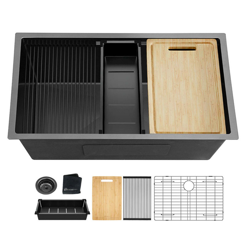 Évier de cuisine 32 pouces encastrable en acier inoxydable noir calibre 18