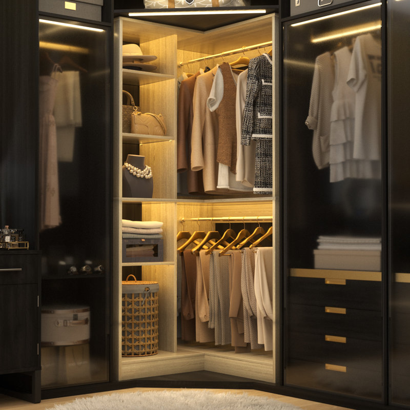 36"Corner Closet System With 2 Rods And Hutches, Ivory