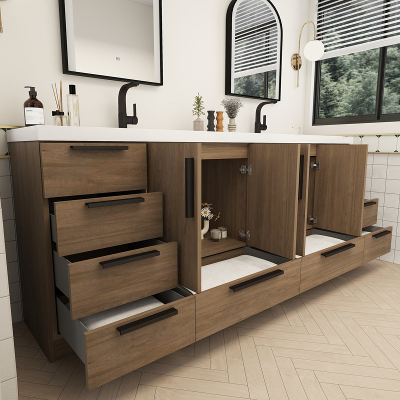 Carla Freestanding Bathroom Vanity with Double Sink, 83", Dark French Oak