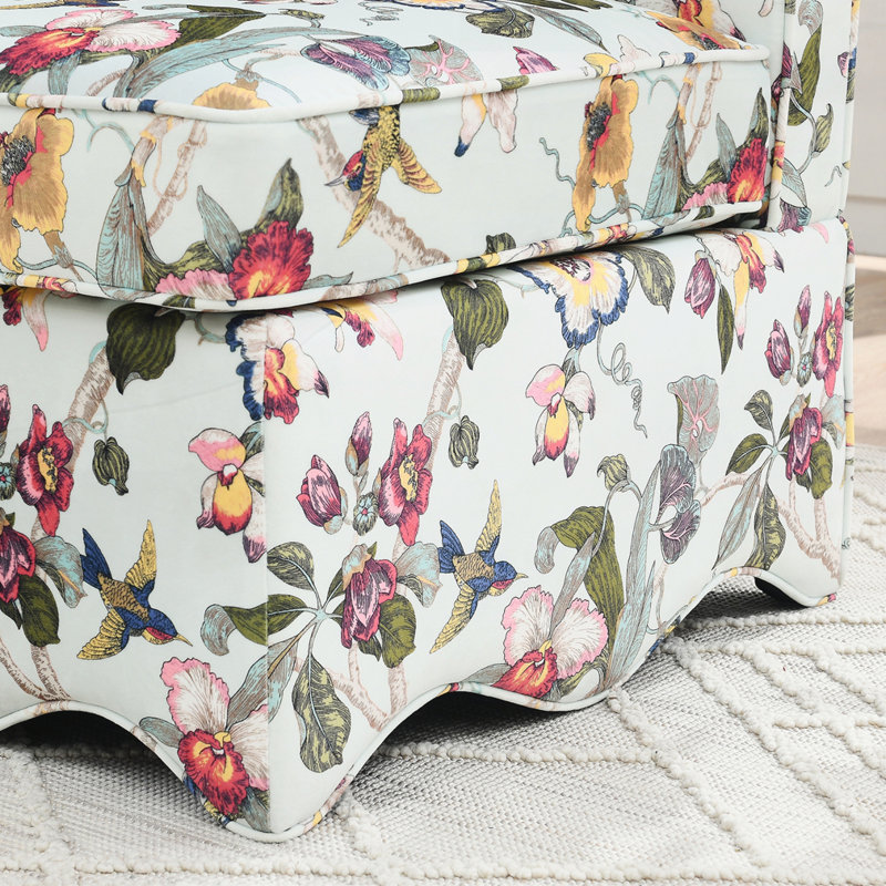 Chaise en flanelle simple avec assise souple, Orchidées rouges et oiseaux