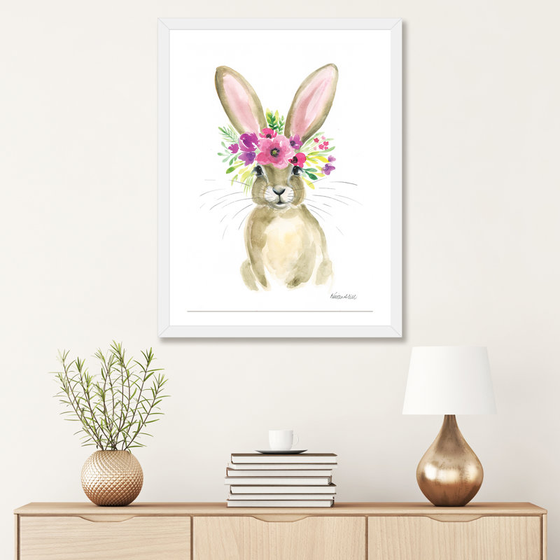 Floral Bunny par Kirsten Dill - reproduction d'art sur papier, Papier encadré blanc, Blanc, H 32 po x l 24 po x P 1 po